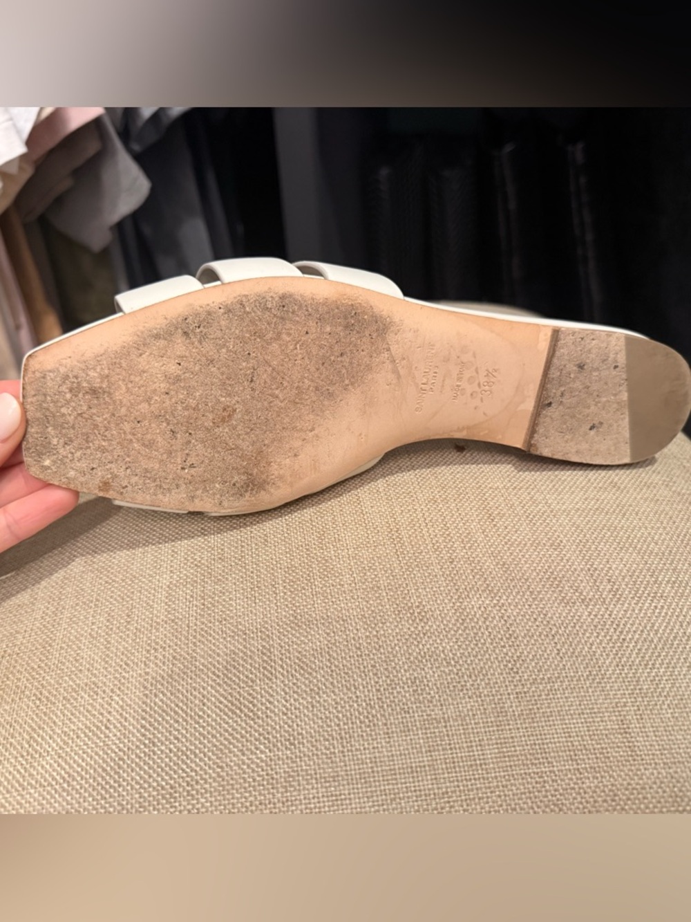 Saint Laurent Tribute White Leather Slide Sandals Flats Size 38.5 worn once box - Picture 7 of 11